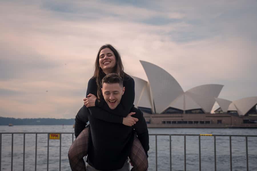 Romantic photoshoot for couples in Sydney - Meeting outside Zia Pina Pizza at 93 George St