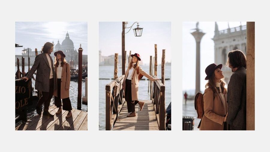 Venice: Elegant couple photos on your vacation - Walking toward Rialto Bridge and other Venice scenes
